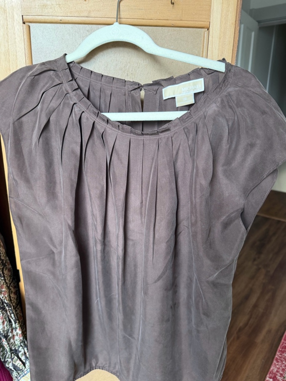 Michael Kors Pleated Round-Neck Blouse